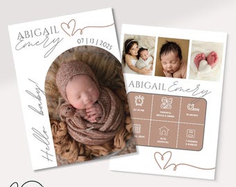 Arch Birth Announcement, Photo Baby Announcement Card, Newborn, Girl Birth Announcement, Editable Birth Announcement Template, Printable