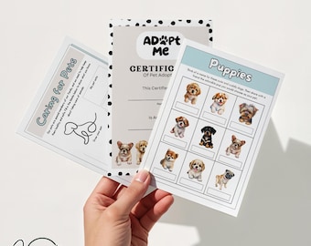 Adopt A Dog Certificate, Printable Puppy Party Game, Adopt a Puppy Certificate, Printable Dog Pawty, Adopt a Puppy Birthday Games, Dog Party