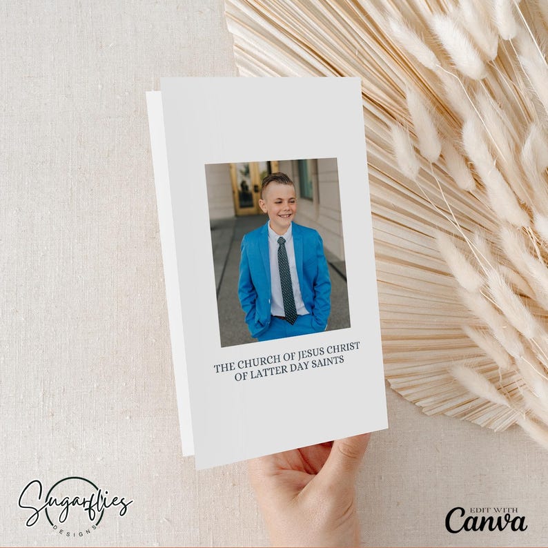 Plantilla de invitación moderna para el programa de bautismo SUD de oro (descarga digital) Plantilla de Canva imagen 3