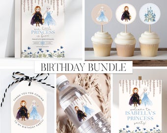 Frozen Birthday Bundle, Frozen Invitation, Princess Birthday Invite, Kids Birthday Party, Princess Party Bundle, Canva Template, Photo Card