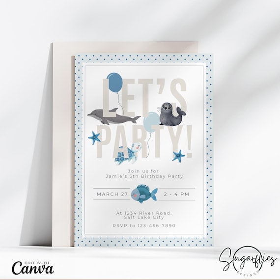 Ocean Birthday Invitation, Aquarium Birthday Invite, Under the Sea invitation, Kids Birthday, Canva Template, Digital, Custom Photo Invite