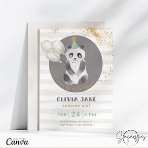 Cartão de convite de aniversário de panda, festa de panda, modelo de convite de aniversário, convite de aniversário digital, download instantâneo, aniversário infantil