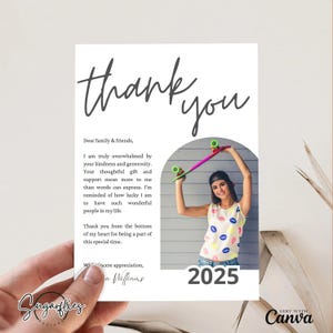 Graduierung Dankeskarte, Graduierung Einladung, Graduierung Ankündigung, Graduierung 2025, Bearbeitbare Graduierung Danke Vorlage, Digital