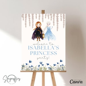 Frozen Birthday Welcome Sign, Frozen Party, Elsa and Anna, Frozen Invitation, Elsa Birthday Party, Instant Download, Canva Template