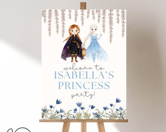 Frozen Birthday Welcome Sign, Frozen Party, Elsa and Anna, Frozen Invitation, Elsa Birthday Party, Instant Download, Canva Template