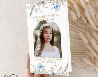 Floral LDS Baptism Program, LDS Baptism invitation program, Girls Baptism Program, Printable Canva Template, Digital Download, Photo