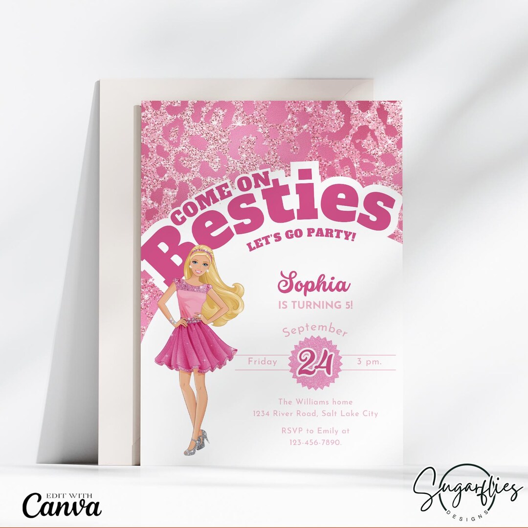 Doll Birthday Party Invitation, Lets Go Party Invite, Pink Invitation ...