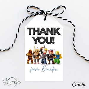 Etiquetas de presente de aniversário Roblox, Etiquetas de agradecimento Roblox, Lembrancinhas de festa Roblox, Convite Roblox, Etiquetas de aniversário de menino, Digital, Modelo Canva
