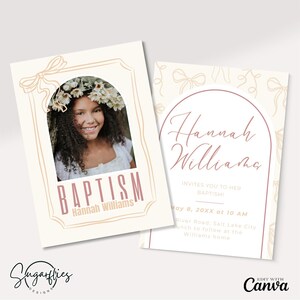 Bow LDS baptism invitation, Arch LDS baptism announcement, baptism card, baptism invite, Baptism Printable, editable baptism template, Canva