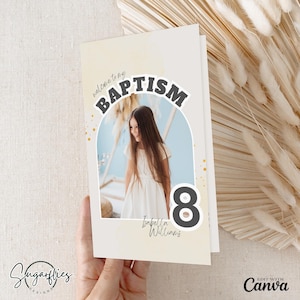 Modern LDS Baptism Program, LDS Baptism invitation program, Girls Baptism Program, Printable Canva Template, Digital Download, Photo