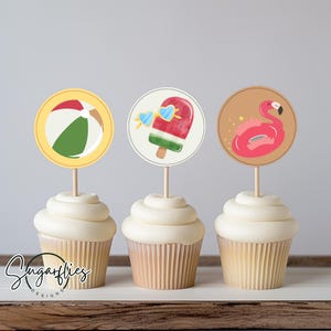 Pool Party Birthday Circle Cupcake Toppers, Pool party, Pool Party Birthday, Pool Birthday Cupcakes, Pool Party Decor, Digital Download