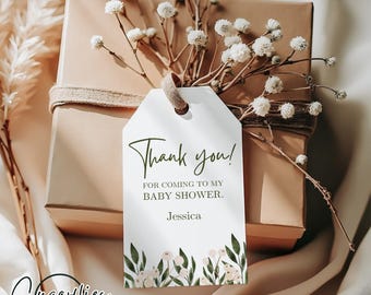 Etiquetas de agradecimiento para baby shower con motivos florales, etiquetas de regalo minimalistas para baby shower, etiquetas para baby shower, baby shower boho, plantillas editables, etiquetas imprimibles