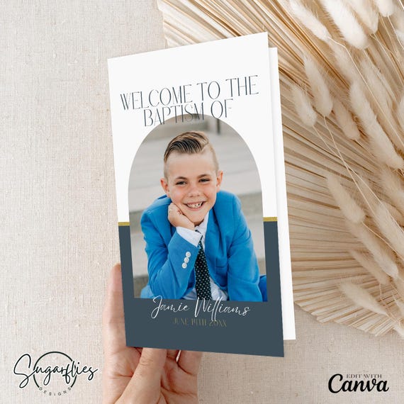 Gold LDS Baptism Program, Modern Invitation Template (Digital Download) Canva Template