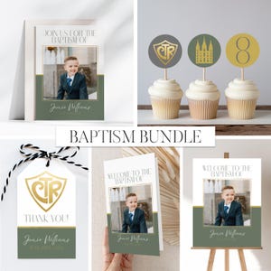 Boy LDS Baptism Bundle, Modern Boy Baptism Invitation, Custom Baptism, LDS Baptism Invite, Gold Blue, Printable  Baptism Canva Template