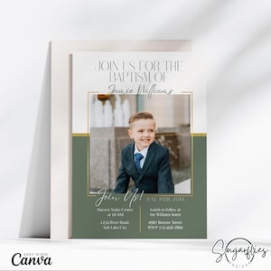 Boy LDS baptism invitation, Minimalist LDS baptism announcement, Boy baptism card, baptism invite, editable Canva template, digital download
