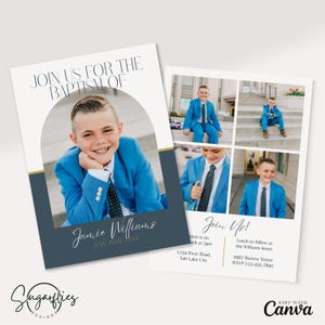 Convite de batismo SUD, anúncio de batismo SUD, cartão de batismo, convite de batismo de menino, modelo de batismo editável, download digital, Canva