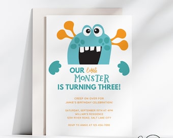 Monster Birthday Invitation, Monster Invite, Monster Party, kids Birthday Invitation, Canva Template, Digital Download, Custom Card