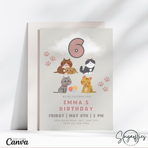 Cat Birthday Invitation, Cat Invite, Cat Party, kids Birthday Invitation, Canva Template, Digital Download, Custom Birthday Card, Photo
