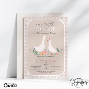 Convite de aniversário da nossa pequena gansa, convite para o segundo aniversário da menina, convite de aniversário da Pink One Silly Goose, primeiro aniversário, modelo do Canva