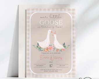 Our Little Goose Birthday Invitation, Girl 2nd Birthday Invitation, Pink One Silly Goose Birthday Invitation, First Birthday, Canva Template