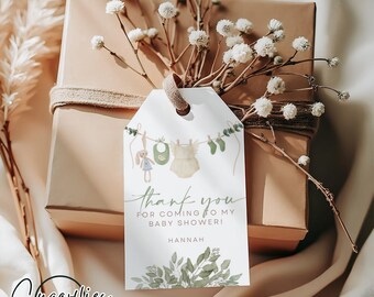 Etiquetas de agradecimiento para baby shower de niña, etiquetas de regalo minimalistas para baby shower, etiquetas para baby shower, baby shower boho, plantilla editable, etiquetas imprimibles