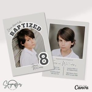 Boys LDS baptism invitation, Modern LDS baptism announcement, Boy baptism card, baptism invite, editable Canva template, digital download