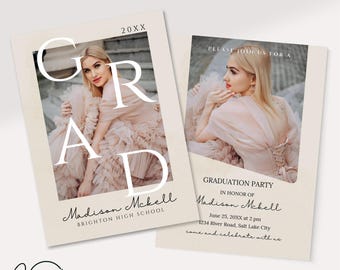 Minimalist Graduation Announcement, Boho Graduation Party Invitation, Modern Graduation Party Invite, Photo Graduation, Canva Template