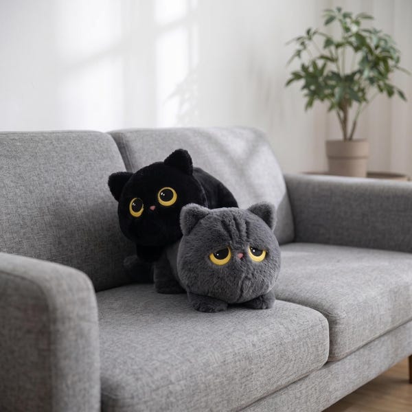 Cute Grey Cat Plush Toy Giant Stuffed Animal Body Pillow Cozy Home Decor Cat Lover Gift for Her Kawaii Kids Room Decor 50-90cm