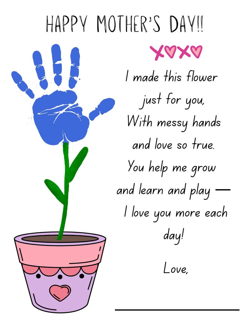 Handprint Flower Craft Printable | Mother's Day Kids DIY Keepsake Poem ...