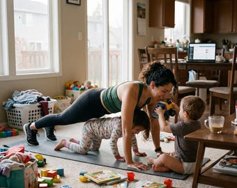Busy Mum Fat Loss Plan | 30 Tage Home Workout Notion Vorlage | Abnehm-Tracker | Essensplaner | Kein Fitnessstudio | Fitness-Planer für Mamas