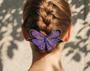 Handmade Purple Butterfly Hair Clip, Brooch , Realistic Fairy Accessory, Gift for Her