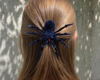 Handmade Cobalt Blue Tarantula Hair Clip, Red Crystal Eyes, Gothic Halloween Accessory