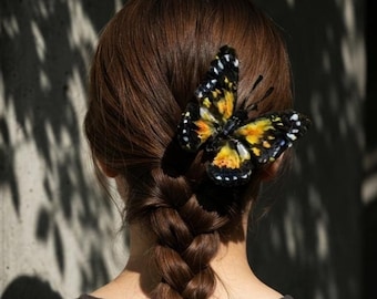 Handmade Yellow Swallowtail Butterfly Hair Clip | Wing Hair Claw | Boho Nature Gift | Brooch