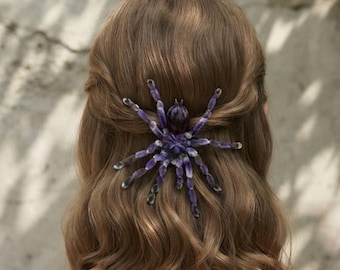Handmade Lavender Frost Tarantula Hair Clip, Silver-Tipped Legs, Gothic Halloween Accessory