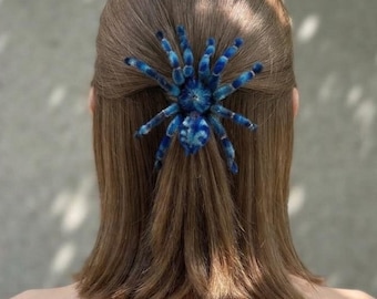 Handmade Sapphire Tarantula Hair Clip, Marbled Blue Legs, Gothic Halloween Accessory