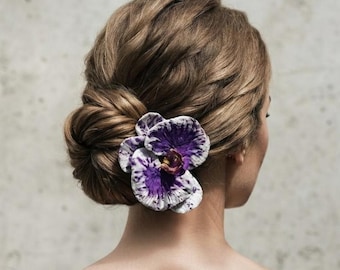 Purple Orchid Hair Clip, Brooch, Floral Pin Decor, Wedding Accessory, Flower Gift for Her
