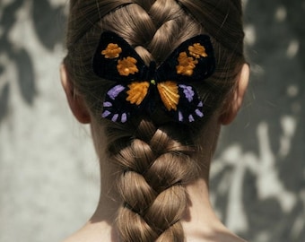 Handmade Black Orange Butterfly Hair Clip, Brooch, Gothic Fairy Wing Accessory, Gift for Her