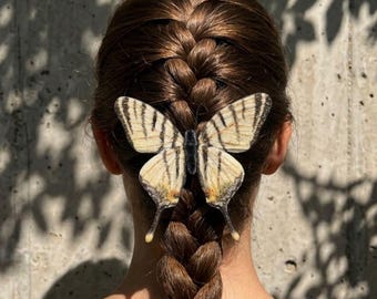 Tiger Swallowtail Butterfly Hair Clip, Brooches, Fiber Art Accessory, Poseable Wings