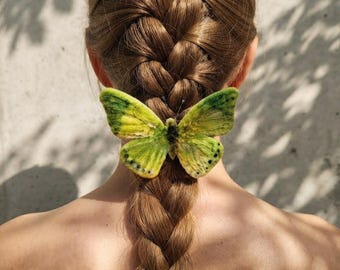 Handmade Green Butterfly Hair Clip, Brooch, Realistic Fairy Wing Accessory, Gift for Her