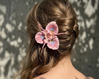 Haarspeld roze orchidee, broche, bloemenspelddecor, bruiloftaccessoire, bloemencadeau voor haar
