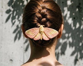 Handmade Rosy Maple Moth Hair Clip, Brooch, Pink Butterfly Hair Claw, Gift For Her