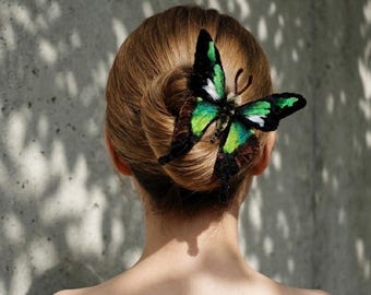 Emerald Green Butterfly Hair Clip, Brooch, Hair Claw, Handmade Home Decor, Gift For Her