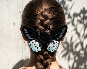 Black & White Butterfly Hair Clip, Gothic Cottagecore Accessory, 3D Poseable, Gift for Her