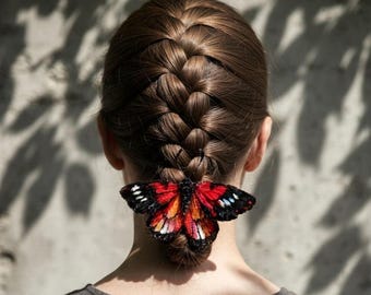 Handmade Red Moth Hair Clip | Chenille Fiber Wing Accessory | Nature Boho Barrette