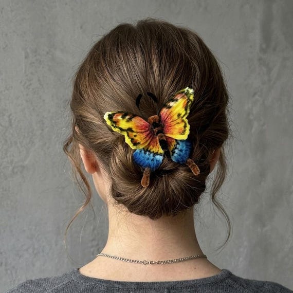 Vibrant Butterfly Fiber Art Hair Clip, Statement Brooch, Whimsical Prom Hair Accessory