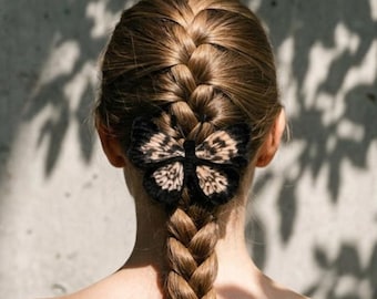 Black White Butterfly Hair Clip, Gothic Fiber Art Accessory, Poseable Wings, Gift For Her