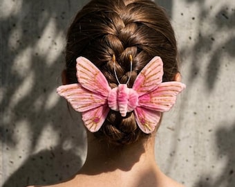 Pink Swallowtail Butterfly Hair Clip, 3D Fiber Art Accessory, Soft Blush Chenille Wings
