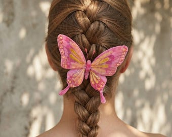 Handmade Pink Gold Butterfly Hair Clip, Brooch, Gift for Her