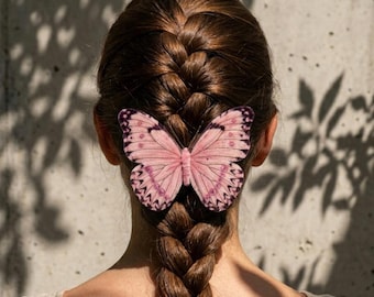 Pink Butterfly Hair Clip, Brooch, Realistic 3D Fiber Art Swallowtail, Gift for Her