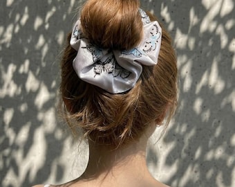 Satin Butterfly Scrunchie, Embroidered Hair Accessory, Gift For Her